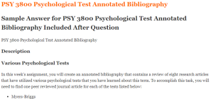 PSY 3800 Psychological Test Annotated Bibliography