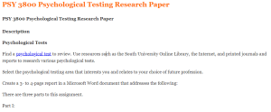 PSY 3800 Psychological Testing Research Paper