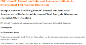 PSY 3800 SU Formal and Informal Assessments Students Achievement Test Analysis Discussion