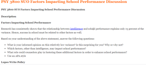 PSY 3800 SUO Factors Impacting School Performance Discussion