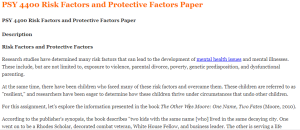 PSY 4400 Risk Factors and Protective Factors Paper