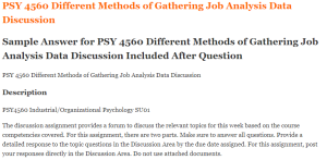 PSY 4560 Different Methods of Gathering Job Analysis Data Discussion