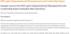 PSY 4560 Organizational Management and Leadership Paper