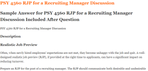 PSY 4560 RJP for a Recruiting Manager Discussion