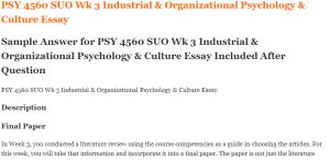 PSY 4560 SUO Wk 3 Industrial & Organizational Psychology & Culture Essay