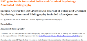 PSY 4560 South Journal of Police and Criminal Psychology Annotated Bibliography
