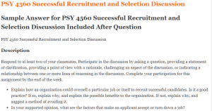 PSY 4560 Successful Recruitment and Selection Discussion