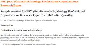 PSY 4800 Forensic Psychology Professional Organizations Research Paper