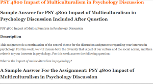PSY 4800 Impact of Multiculturalism in Psychology Discussion