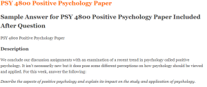 PSY 4800 Positive Psychology Paper