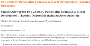 PSY 4800 SU Personality Cognitive & Moral Development Theories Discussion