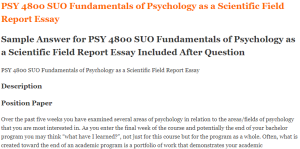 PSY 4800 SUO Fundamentals of Psychology as a Scientific Field Report Essay