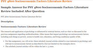 PSY 4800 Socioeconomic Factors Literature Review