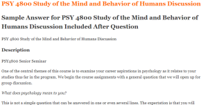 PSY 4800 Study of the Mind and Behavior of Humans Discussion