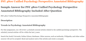 PSY 4800 Unified Psychology Perspective Annotated Bibliography