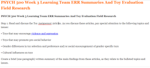 PSYCH 500 Week 3 Learning Team ERR Summaries And Toy Evaluation Field Research