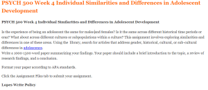 PSYCH 500 Week 4 Individual Similarities and Differences in Adolescent Development