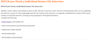 PSYCH 500 Week 5 Individual Senior City Interview