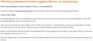 PSYCH 504 Bandura’s Social Cognitive Theory An Introduction