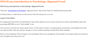 PSYCH 504 Introduction to Psychology Sigmund Freud