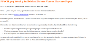 PSYCH 504 Week 5 Individual Nature Versus Nurture Paper