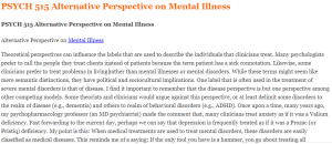 PSYCH 515 Alternative Perspective on Mental Illness