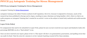 PSYCH 515 Autogenic Training for Stress Management