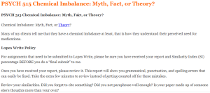 PSYCH 515 Chemical Imbalance Myth, Fact, or Theory