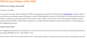 PSYCH 515 Critique of the DSM