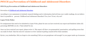 PSYCH 515 Prevention of Childhood and Adolescent Disorders