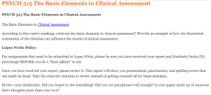 PSYCH 515 The Basic Elements in Clinical Assessment