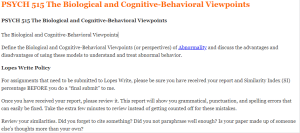 PSYCH 515 The Biological and Cognitive-Behavioral Viewpoints