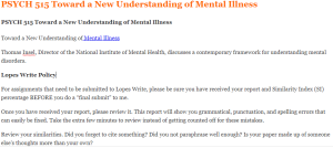 PSYCH 515 Toward a New Understanding of Mental Illness