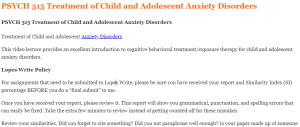 PSYCH 515 Treatment of Child and Adolescent Anxiety Disorders