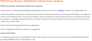 PSYCH 515 Week 2 Individual Critical Issue Analysis