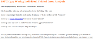 PSYCH 515 Week 5 Individual Critical Issue Analysis