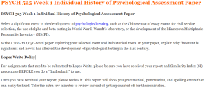 PSYCH 525 Week 1 Individual History of Psychological Assessment Paper