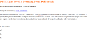 PSYCH 525 Week 5 Learning Team Deliverable