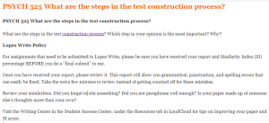 PSYCH 525 What are the steps in the test construction process