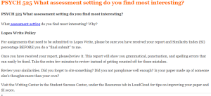 PSYCH 525 What assessment setting do you find most interesting