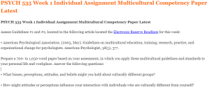 PSYCH 535 Week 1 Individual Assignment Multicultural Competency Paper Latest