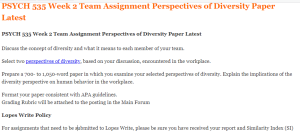 PSYCH 535 Week 2 Team Assignment Perspectives of Diversity Paper Latest