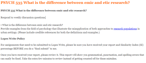 PSYCH 535 What is the difference between emic and etic research