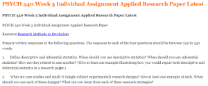 PSYCH 540 Week 5 Individual Assignment Applied Research Paper Latest