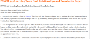 PSYCH 545 Learning Team Dual Relationships and Boundaries Paper