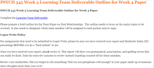 PSYCH 545 Week 3 Learning Team Deliverable Outline for Week 4 Paper