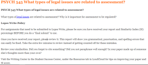 PSYCH 545 What types of legal issues are related to assessment