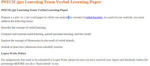 PSYCH 550 Learning Team Verbal Learning Paper