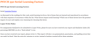 PSYCH 550 Serial Learning Factors