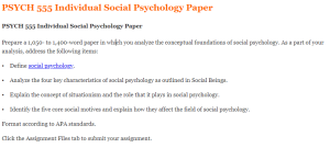 PSYCH 555 Individual Social Psychology Paper